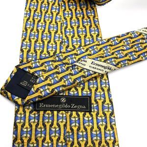 Ermenegildo Zegna men’s yellow‎ Silk Tie Geometric Textured Made in Italy